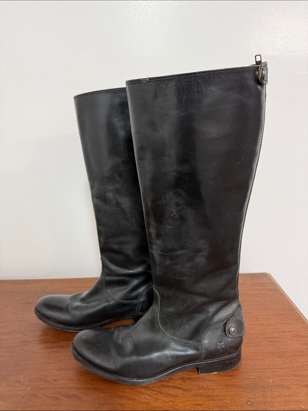 Frye Black Leather Knee-High Riding Boots